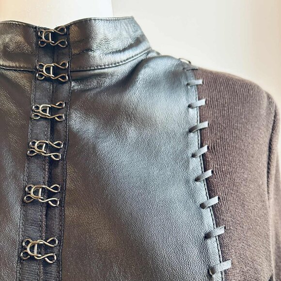 Nygård Collection Dark Chocolate Leather-Front Ladder-Laced Knit Jacket – US 8 - Picture 1 of 10